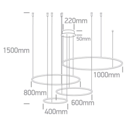 BLACK 4x RINGS 40cm/60cm/80cm/100cm 100W WW IP20 230V DIMMABLE 63150C/B/W ONE LIGHT
