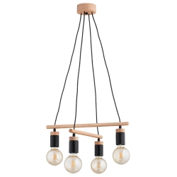 Lampa wisząca MILTO 4xE27 czarna jasne drewno 63298 ALFA