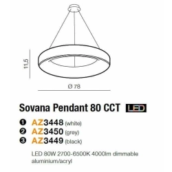 Lampa wisząca Sovana Pendant 80 CCT + Remote Control (black) AZ3449 z pilotem AZZARDO