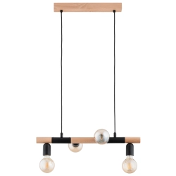 Lampa wisząca LIDO 4xE27 czarna jasne drewno 63327 ALFA