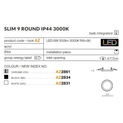 Oprawa podtynkowa Slim 9 Round 3000K IP44 (black) AZ2834 AZZARDO