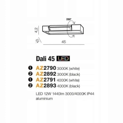 Kinkiet Dali 45 4000K (black) AZ2893 AZZARDO