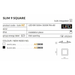 Oprawa podtynkowa Slim 9 Square 4000K IP44 (white) AZ4376 AZZARDO
