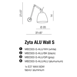 Kinkiet ZYTA WALL S ALU black AZ2295+AZ2597 śr.20cm AZZARDO