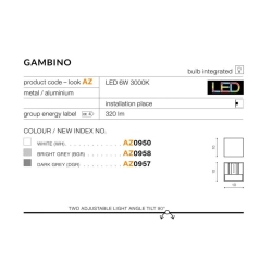 Kinkiet GAMBINO AZ0957 dark grey z regulowaną przesłoną IP54 AZZARDO