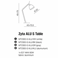 Lampa stołowa ZYTA S TABLE ALU white AZ2307+AZ2599 śr.20cm AZZARDO