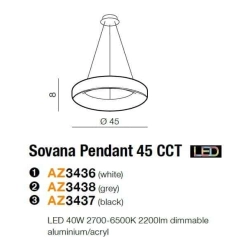 Lampa wisząca Sovana Pendant 45 CCT + Remote Control (grey) AZ3438 z pilotem AZZARDO