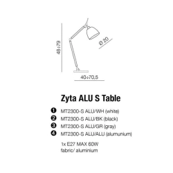 Lampa stołowa ZYTA S TABLE aluminium AZ1848+AZ2593 śr.18cm AZZARDO