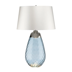kinkiecik.pl Duża lampa stołowa Lena – 2 źródła światła – Niebieskie szkło i biały abażur LENA-TL-L-BLUE-OWSS Elstead Li