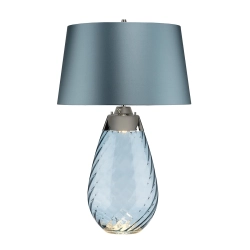 kinkiecik.pl Duża lampa stołowa Lena – 2 źródła światła – Niebieskie szkło i jasnoniebieski abażur LENA-TL-L-BLUE Elstea