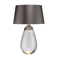 kinkiecik.pl Duża lampa stołowa Lena – 2 źródła światła – Przydymione szkło i szary abażur LENA-TL-L-SMOKE Elstead Light