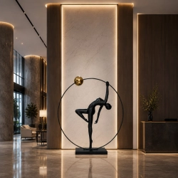Lampa podłogowa WOMAN ARTISTIC LED 200 cm - czarna figura akrobatki ze złotą kulą F9320 Step into design