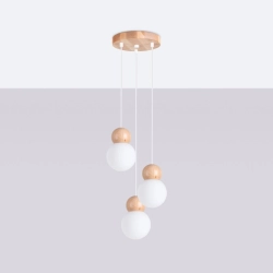 Lampa wisząca PEKKA 3P biała/naturalne drewno SL.1391 SOLLUX LIGHTING