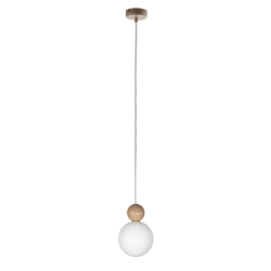 Lampa wisząca biała kula drewno bukowe 41674 RONA 1 jasny brąz Sigma