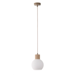 Lampa wisząca biała ryflowana kula drewno bukowe 41842 ALBA 1 Sigma