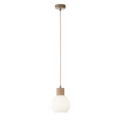 Lampa wisząca biała ryflowana kula drewno bukowe 41842 ALBA 1 Sigma - zdjęcie produktu