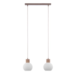 Lampa wisząca biała ryflowana kula drewno bukowe 41843 ALBA 2 Sigma
