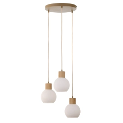 Lampa wisząca biała ryflowana kula drewno bukowe 41844 ALBA 3 koło Sigma - zdjęcie produktu