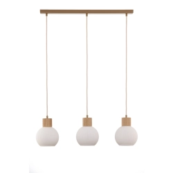 Lampa wisząca biała ryflowana kula drewno bukowe 41845 ALBA 3 prosta Sigma - zdjęcie produktu