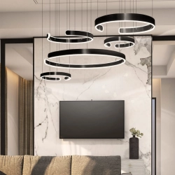 Lampa wisząca czarna 5 okręgów 264W DL-I02 + Pilot LARA 653DL DOMENO LIGHTING - zdjęcie produktu