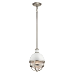 kinkiecik.pl Lampa wisząca Tollis – 1 źródło światła – Białe/ Szczotkowany nikiel QN-TOLLIS-MP-BN Elstead Lighting