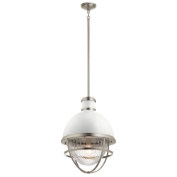 kinkiecik.pl Lampa wisząca Tollis – 1 źródło światła – Białe/ Szczotkowany nikiel QN-TOLLIS-P-BN Elstead Lighting