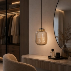 Lampa wisząca BOOM 25 cm - LED, klosz bursztynowy, wykonczenie złote - zdjęcie produktu