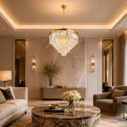 Lampa wisząca SPLENDORE 80 cm - żyrandol złoto-kryształowy - zdjęcie produktu