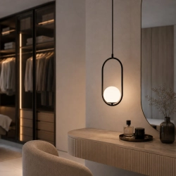 Lampa wisząca COSTA SOLO 40 cm - czarny stelaż, biały klosz - zdjęcie produktu