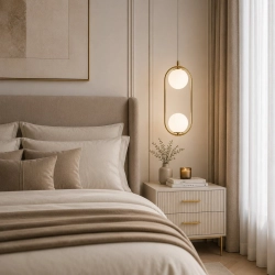 Lampa wisząca COSTA DUO 50 cm - złoty stelaż, dwa klosze - zdjęcie produktu