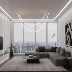 Lampa wisząca SNAKE LED 300 cm - elastyczny przewód LED, 3000K, złote uchwyty - zdjęcie produktu