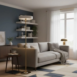 Lampa podłogowa ARTDECO 150 cm - biało - złota nowoczesna - zdjęcie produktu