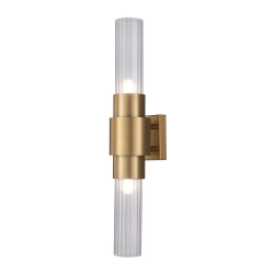 Lampa ścienna GLOW 46 cm - kinkiet złoty szczotkowany, szkło ryflowane - zdjęcie produktu