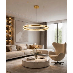 Lampa wisząca ARKADIA LED 80 cm - złoty połysk z kryształowym pierścieniem - zdjęcie produktu