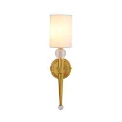 Lampa ścienna DAMA 52 cm- złoty kinkiet z białym abażurem - zdjęcie produktu