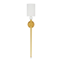 Lampa ścienna DAMA 92 cm- złoty kinkiet z białym abażurem - zdjęcie produktu