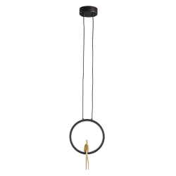 Lampa wisząca AMICI 27 cm - LED, mosiądz czarny ring z dekoracyjną złotą figurką - zdjęcie produktu