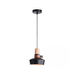 1990 PENDANT LIGHT 1XE27 BLACK WOOD LEATHER Zambelis Lights