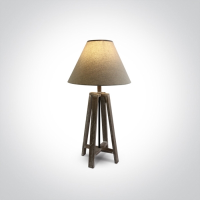 kinkiecik.pl Elif 61118 dekoracyjna drewniana lampa stołowa E27 12W z abażurem z beżowej tkaniny ONE LIGHT