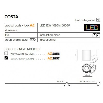 kinkiecik.pl Costa 4000K (white) LED 12W 1100lm 4000K METAL AZ4554 AZZARDO