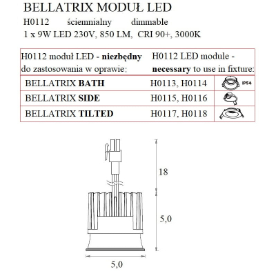 Bellatrix H0112 Moduł Świetlny Led Module - Ściemnialny Do Opraw Wpustowych Bellatrix MaxLight