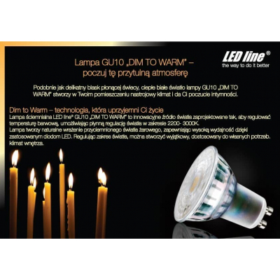 Żarówka LED line GU10 220~240V 5,5W 345lm 2200-3000K Dim to Warm ŚCIEMNIALNA