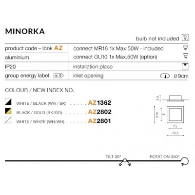 Oprawa stropowa Minorka (black/gold) AZ2802 AZZARDO