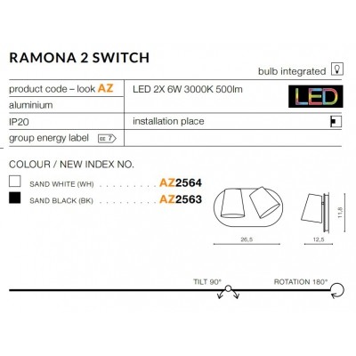 Kinkiet Ramona 2 Switch (white) AZ2564 IP20 AZZARDO