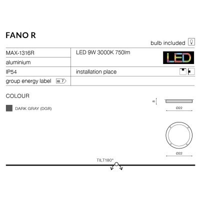 Plafon Fano R (dark grey) AZ2187 IP54 AZZARDO