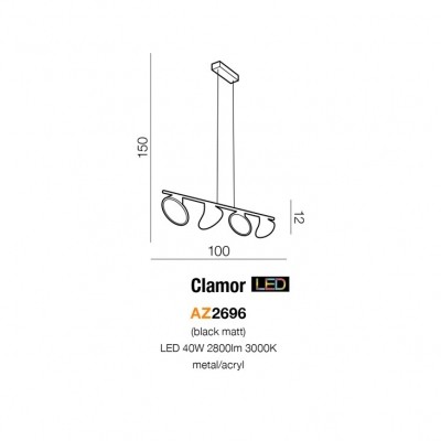Lampa wisząca Clamor (black) AZ2696 AZZARDO LED40W 3000K