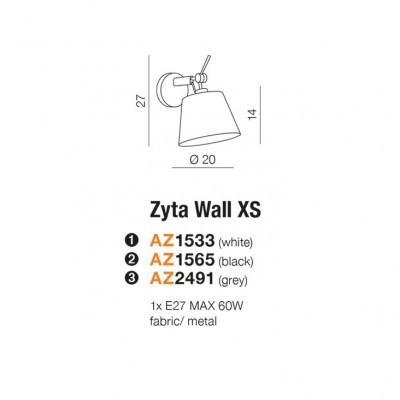 Kinkiet ZYTA WALL XS BLACK AZ1565 AZZARDO