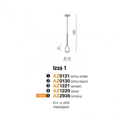 Lampa wisząca Izza 1 AZ1221 amber AZZARDO