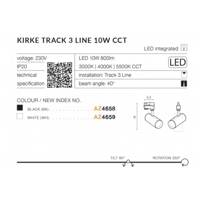 kinkiecik.pl Kirke Track 3Line 10W CCT (white) AZ4659 LED 10W 800lm 3000K-6500K CCT METAL AZZARDO