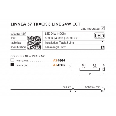 Linnea 57 Track 3Line 24W CCT (black) AZ4565 LED 24W 1400lm 3000K - 6000K CCT METAL ACRYL PC AZZARDO